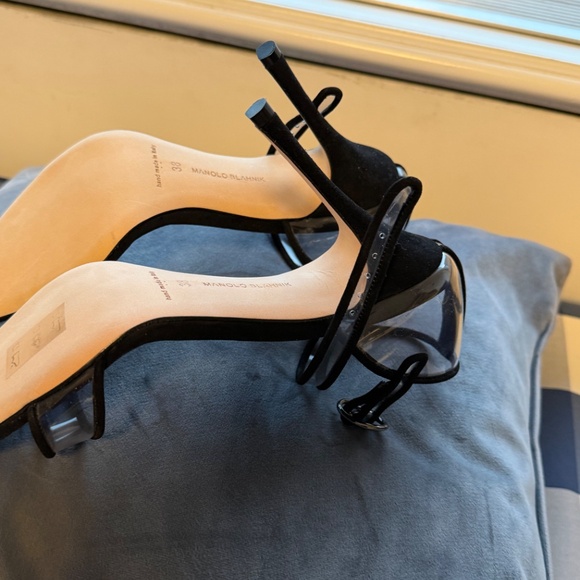 Manolo Blahnik Fersen 105 Suede & Vinyl Sandal, Black Size 38 - Picture 6 of 10